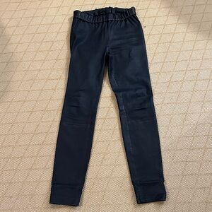 Navy real leather straight fit pants